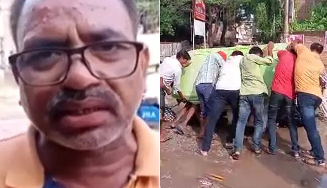 On Camera E-Rickshaw Overturns As Man Complains About Potholes In Ballia Uttar Pradesh – रिपोर्टर से खराब सड़क से हो रही परेशानियों की शिकायत कर रहा था शख्स, तभी पीछे पलट गया ई-रिक्शा