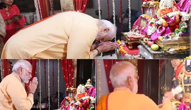 Pm Narendra Modi Visits Union Minister Piyush Goyals Residence And Celebrates Ganesh Chaturthi | Pm Modi Performs Aarti Of Lord Ganesh At Piyush Goyal House