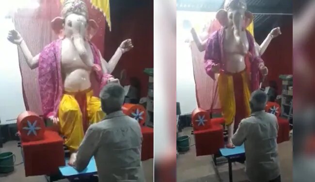 Ganesh Chaturthi 2022: Ganesh Chaturthi Amazing Video Of Ganpati Bappa Idol | Unique Ganesh Idol Stands Up & Gives Blessings When Someone Touches His Feet