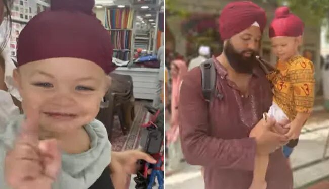 VIDEO OF AFRICAN FATHER SON DUO GETTING TURBANS AT GOLDEN TEMPLE | African Father And Son Get Matching Turbans In Amritsar