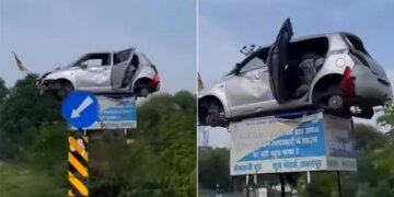 Madhya Pradesh Alerts About Traffic Accidents Strange Warning Of Jabalpur Police Went Viral On Social Media | Police In MP Uses Crashed Car To Warn Drivers Against Breaking Traffic Rules