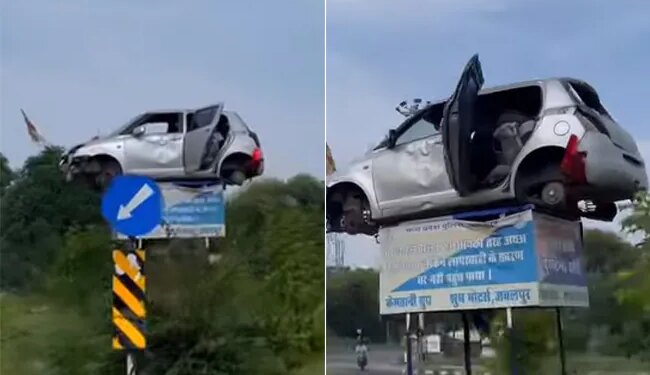 Madhya Pradesh Alerts About Traffic Accidents Strange Warning Of Jabalpur Police Went Viral On Social Media | Police In MP Uses Crashed Car To Warn Drivers Against Breaking Traffic Rules