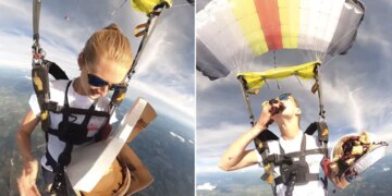 Woman Enjoys Pie While Skydiving: Woman Eating Pie While Skydiving Video Goes Viral On Social Media Woman Eats Pie While Skydiving