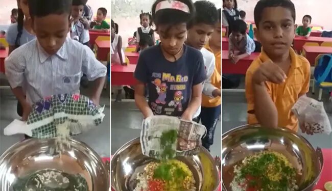Viral Video Of Class 2 Students Make Bhelpuri In School: School Students Make Bhelpuri In The Class Video Viral On Social Media