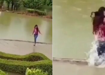 Video Of A Girl Dancing In The Rain Falling Viral On Social Media | Girl Perform Dance On Park While Raining Suddenly She Fell Down