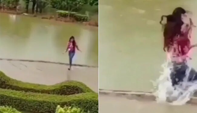 Video Of A Girl Dancing In The Rain Falling Viral On Social Media | Girl Perform Dance On Park While Raining Suddenly She Fell Down