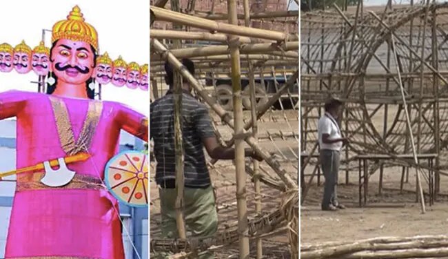 Muslims Involved In Making Dasara Ravan Statue: Up Muslim Man Making Effigies Of Ravana In Ramleela Agra On Dussehra | Agra Muslim Artisans Are Making Effigies Of Ravan Meghnad And Kumbhkarn On Ramleela