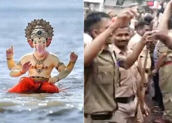 Maharashtra Policemen Dance After Ganpati Immersion In Kolhapur | Maharashtra Police Man Dance On Ganpati Visarjan | Cops Dancing In Ganesh Visarjan | Kolhapur Police Dance In Ganesh Immersion