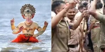 Maharashtra Policemen Dance After Ganpati Immersion In Kolhapur | Maharashtra Police Man Dance On Ganpati Visarjan | Cops Dancing In Ganesh Visarjan | Kolhapur Police Dance In Ganesh Immersion