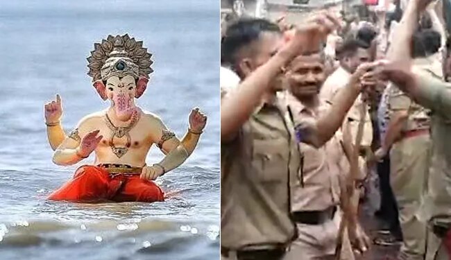 Maharashtra Policemen Dance After Ganpati Immersion In Kolhapur | Maharashtra Police Man Dance On Ganpati Visarjan | Cops Dancing In Ganesh Visarjan | Kolhapur Police Dance In Ganesh Immersion