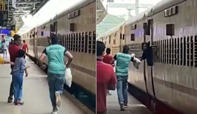Delivery Boy Ran Like Milkha Singh: Dunzo Delivery Boy Recreates DDLJ Scene On Railway Station | Dunzo Agent Sprints On Railway Platform To Deliver Order