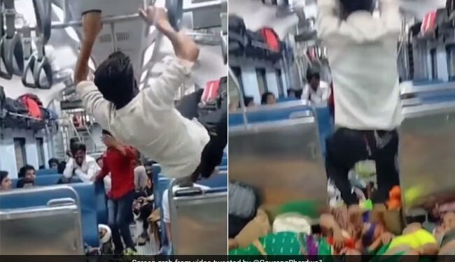 Spiderman In India This Boy Moved Across A Crowded Train Compartment Like A Spiderman Internet Shcoked To See It Watch Viral Video