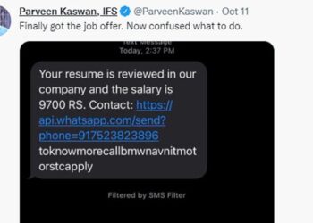 IFS Officer Shares Screenshot Of A Fraud Job Offer He Got With A Caution Internet Gave Such Reaction See Viral Post – IFS अधिकारी को मिला 9,700 रुपए सैलरी वाला जॉब ऑफर, लोगों से पूछा