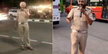 Policeman Sing Daler Mehndi Song On Road: Chandigarh Sikh Police Officer Sing Daler Mehndi Song Bolo Tara Ra Ra On Road