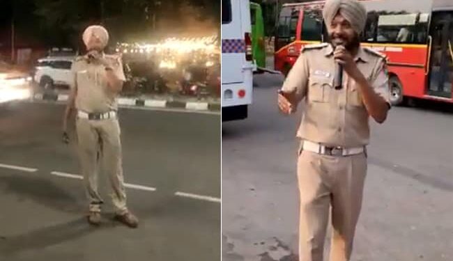 Policeman Sing Daler Mehndi Song On Road: Chandigarh Sikh Police Officer Sing Daler Mehndi Song Bolo Tara Ra Ra On Road
