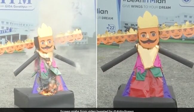 Students Find Smart Way To Burn Ravana Effigy Using Mobile Phone In UP Watch Viral Video – मोबाइल का एक बटन दबाते ही जलने लगेगा रावण का पुतला, छात्रों ने खोजा ‘स्मार्ट तरीका’