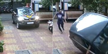 Tata Nexon Hit Vehicles Parked In The Parking | Man Crashes Brand New Car Into Parked Bikes This Happened Next