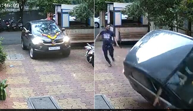 Tata Nexon Hit Vehicles Parked In The Parking | Man Crashes Brand New Car Into Parked Bikes This Happened Next