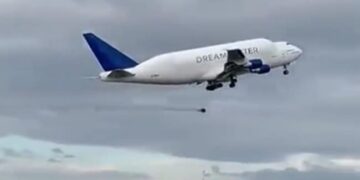 Cargo Plane Plunges After Its Wheel Falls Off During Takeoff | Boeing Dreamlifter Planes 100kg Wheel Falls Off During Take Off In Italy