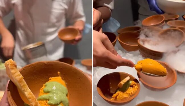 Butter Chicken Ice Cream With Pudina Chatni Video: Chef Served Mint Chutney Butter Chicken Ice Cream People Shocked