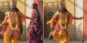 Raavan Dance Video Man Dressed As Ravan Dancing To Haryanvi Song On Street Ravan Ka Dance Video Viral – रावण के डांस ने मचाया तहलका, हरियाणवी गाने पर लगाए खूब ठुमके, लोग बोले