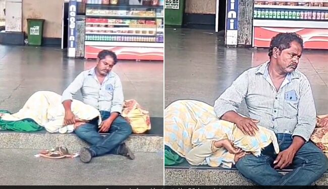 Woman Sleeping Peacefully On Man Lap Internet Says Thats Love See Heartwarming Video – ज़मीन पर बैठे शख्स की गोद में सिर रखकर सो रही थी महिला, लोग बोले