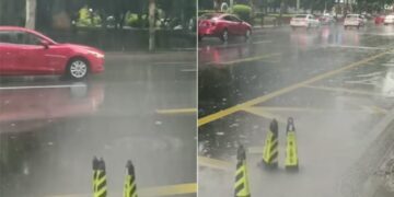 Rain Viral Video: Traffic Cones Are Seen Swinging With Strong Gusts Of Wind During Rain