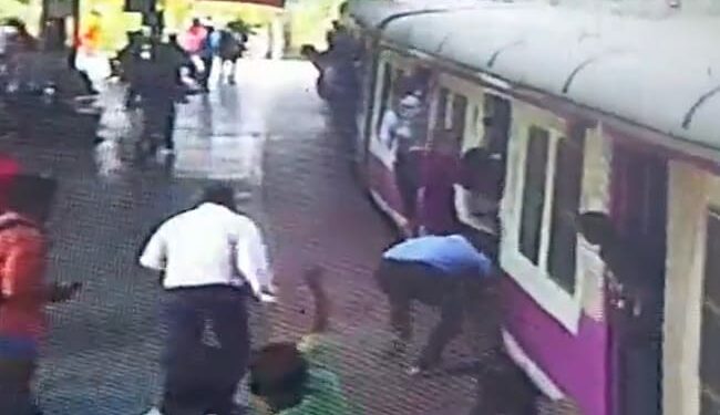 Watch: Mumbai Two Rpf Jawans Saved Lives Of A Woman And Her Child Who Fell Off A Moving Local Train At Mankhurd Railway Station