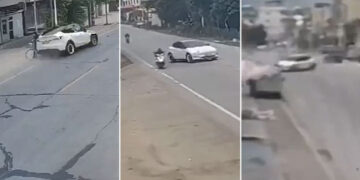 VIDEO: अंधाधुंध रफ्तार से चीन की सड़कों पर भागती दिखी टेस्ला, जा घुसी इमारत में