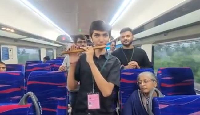 Viral Video Of School Student Plays Vande Mataram On Flute Inside Vande Bharat Express Train