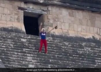 Water Bottles Thrown At Tourist For Climbing Mayan Pyramid In Mexico See Viral Video