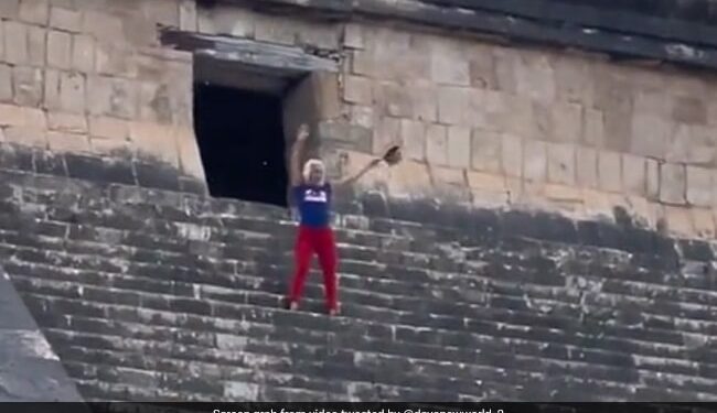 Water Bottles Thrown At Tourist For Climbing Mayan Pyramid In Mexico See Viral Video