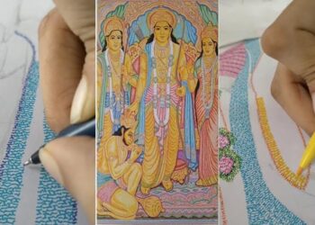 Jodhpur Based Artist Draws Ram Darbar By Writing Ram Over One Lakh Times | Tremendous Sketch Painting By Writing Ram Ram Video Goes Viral