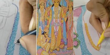Jodhpur Based Artist Draws Ram Darbar By Writing Ram Over One Lakh Times | Tremendous Sketch Painting By Writing Ram Ram Video Goes Viral