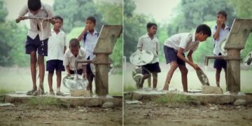 Students Washing Utensils And Drinking Water From School Hand Pump Will Remind You Childhood Memories See Viral Video – स्कूल के लंच टाइम में हैंडपंप पर मस्ती करते दिखे गांव के बच्चे, Video देख लोगों को याद आया बचपन, बोले