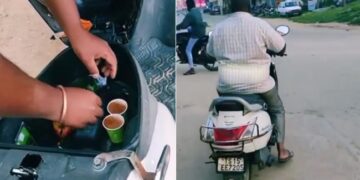 Man Carrying Tea Cup In Scooty Diggi And Drive In Fast Speed His Balance Surprised Everyone See Viral Video