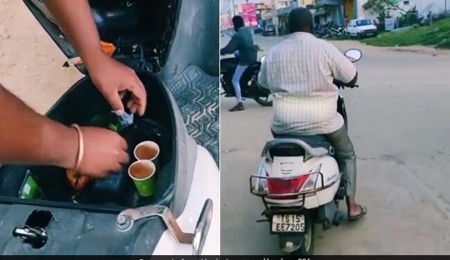 Man Carrying Tea Cup In Scooty Diggi And Drive In Fast Speed His Balance Surprised Everyone See Viral Video