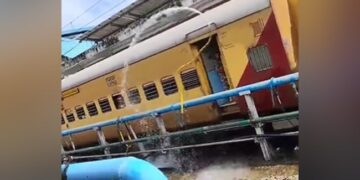 Leaked Pipe On Railway Track: Water Dramatically Gushes Out Of Leaked Pipe On Railway Track