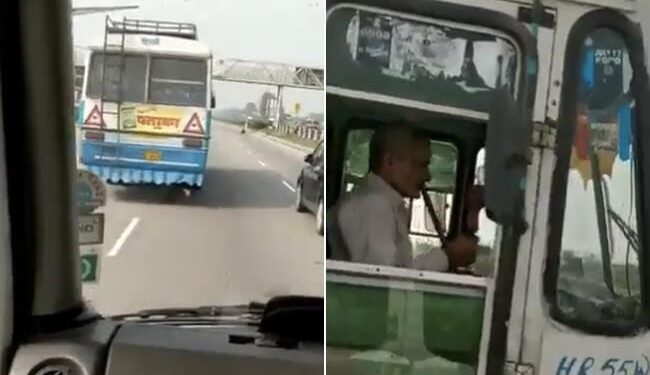 Haryana Roadways Driver Smokes Hookah While Driving Bus, Caught On Camera