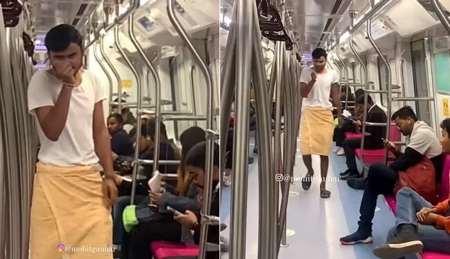 Man Was Walking In Metro Wearing A Towel Video Goes Viral On Social Media