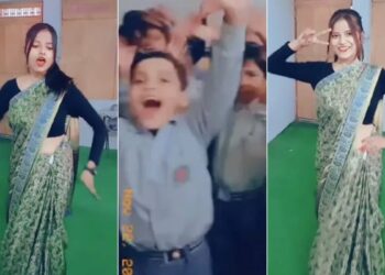 Teacher Dances With Students On Bhojpuri Song: Teacher Dances To Bhojpuri Song With Students In Classroom