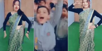 Teacher Dances With Students On Bhojpuri Song: Teacher Dances To Bhojpuri Song With Students In Classroom