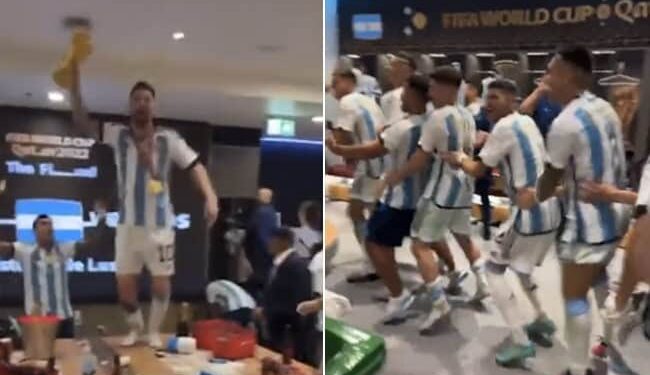 Lionel Messi Dances On Table With World Cup Trophy In Argentina Dressing Room After Winning World Cup Final 2022