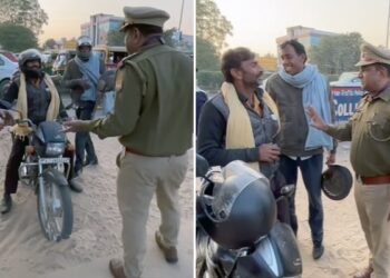 Bike Challan By Traffic Police: Traffic Police Caught The Bike Driver Who Was Tripling Apologizing Video Viral