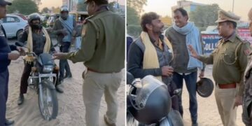 Bike Challan By Traffic Police: Traffic Police Caught The Bike Driver Who Was Tripling Apologizing Video Viral