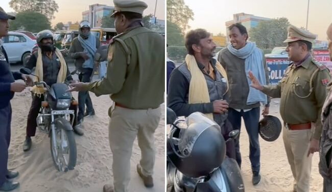 Bike Challan By Traffic Police: Traffic Police Caught The Bike Driver Who Was Tripling Apologizing Video Viral