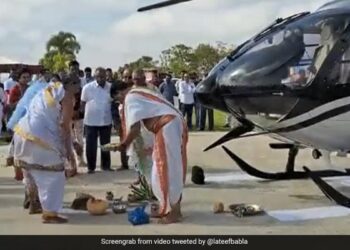 Businessman Takes His New Helicopter To Temple For Vahan Puja In Hyderabad Watch Viral Video