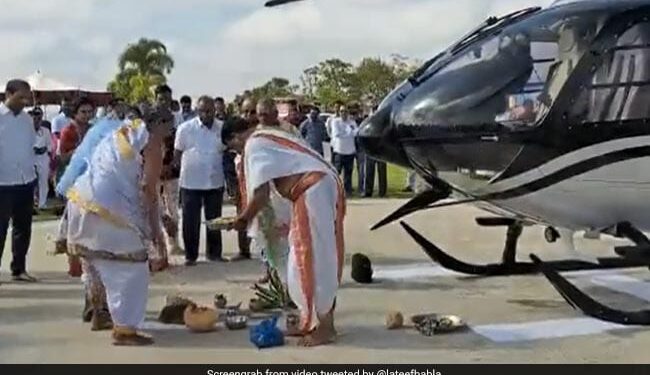 Businessman Takes His New Helicopter To Temple For Vahan Puja In Hyderabad Watch Viral Video