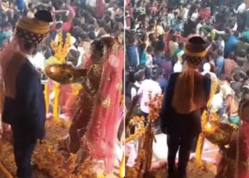 Shocking Video Shows A Wedding Ceremony: Bride Performing The Groom Aarti In Jaimala Guests Slapping Each Other