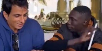By Pushing Sonu Sood, Khaby Lame Took Out The Straw From The Juice Glass And Kept It In His Glass